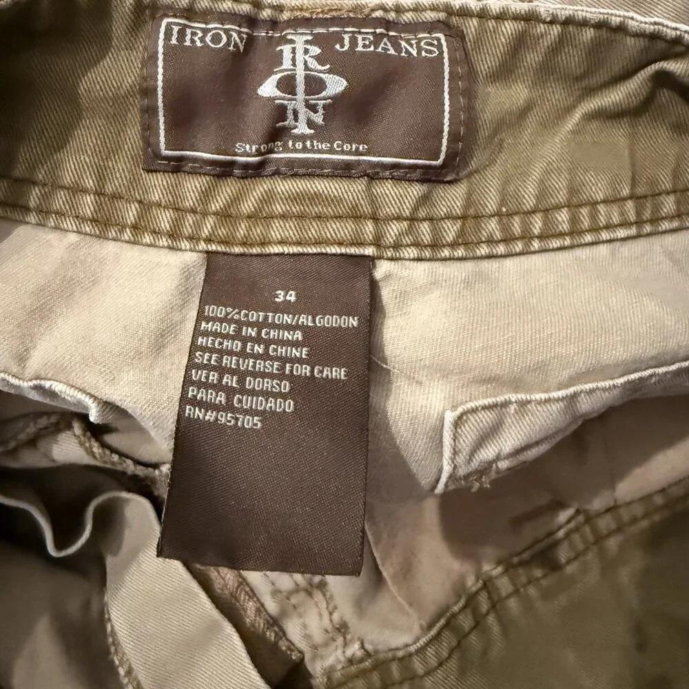 Iron Jeans Cargo Shorts Size 34 Beige Tan Cotton